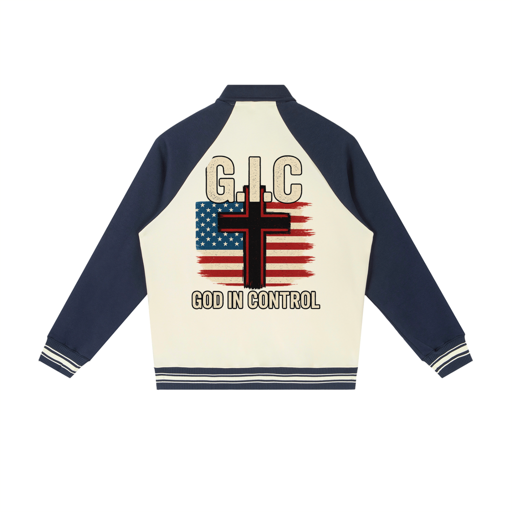 Contrast Raglan Sleeve Baseball Jacket